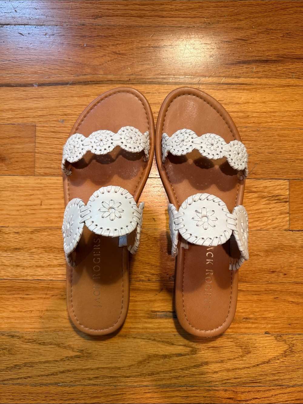 Jack Rogers Lauren II Sandals, white, size 8.5; EUC.